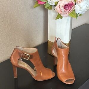 Loeffler Randall Tan Peep Toe. Size 7